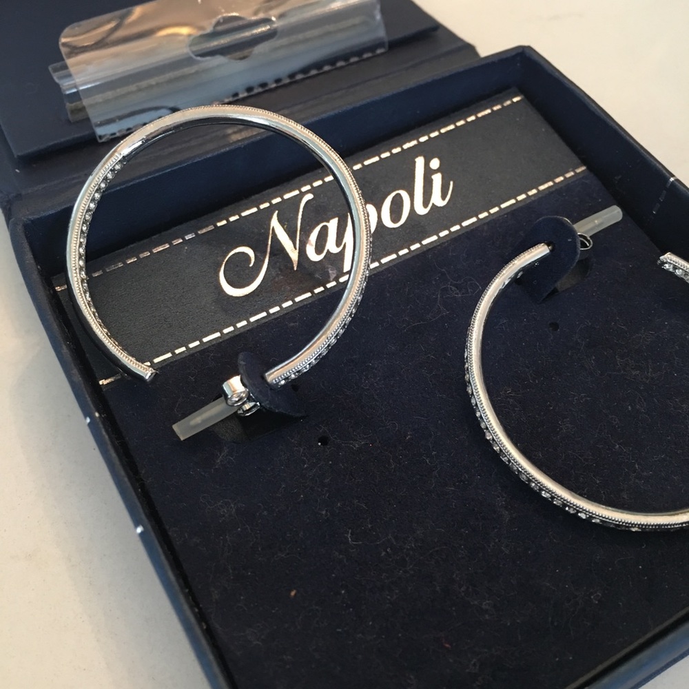 Silver hoops with pave rhinestone
